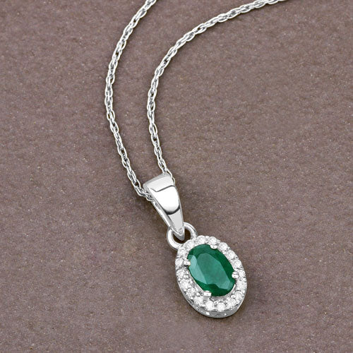 Colgante de oro blanco de 14K con esmeralda zambiana auténtica de 0,81 quilates y diamantes blancos