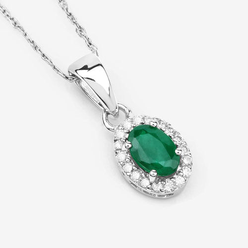 Colgante de oro blanco de 14K con esmeralda zambiana auténtica de 0,81 quilates y diamantes blancos