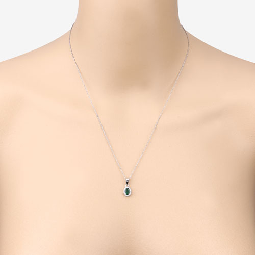 Colgante de oro blanco de 14K con esmeralda zambiana auténtica de 0,81 quilates y diamantes blancos