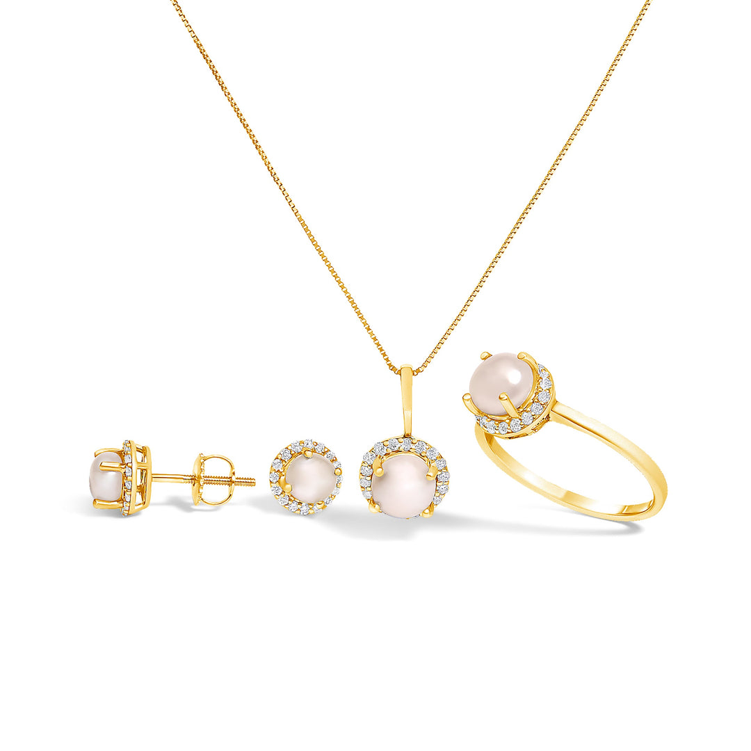 Juego de Joyas de Oro Blanco de 10K con Amatista Morada y Diamantes de 3/8 Cttw en Halo (Pendientes, Colgante y Anillo)