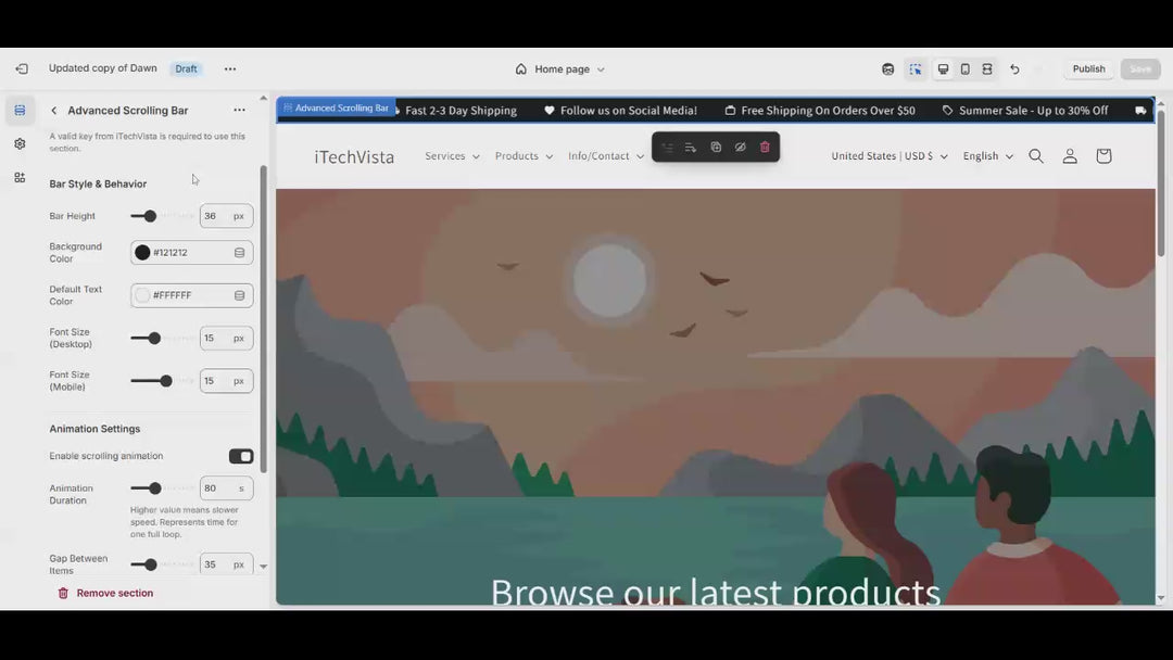 Advanced Scrolling Announcement Bar for Shopify Stores | Theme Sections by iTechVista