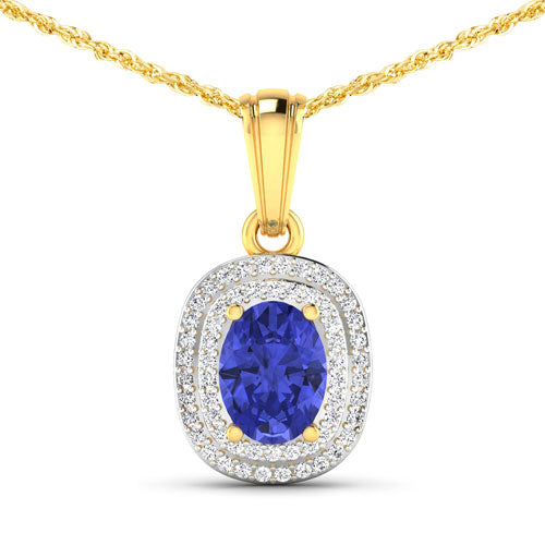 Colgante de oro amarillo de 14 quilates con tanzanita auténtica de 1,45 quilates y diamantes blancos