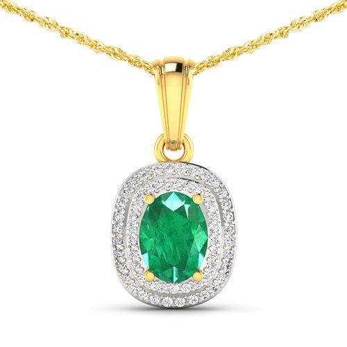 Colgante de oro amarillo de 14 quilates con esmeralda zambiana auténtica de 1,50 quilates y diamantes blancos