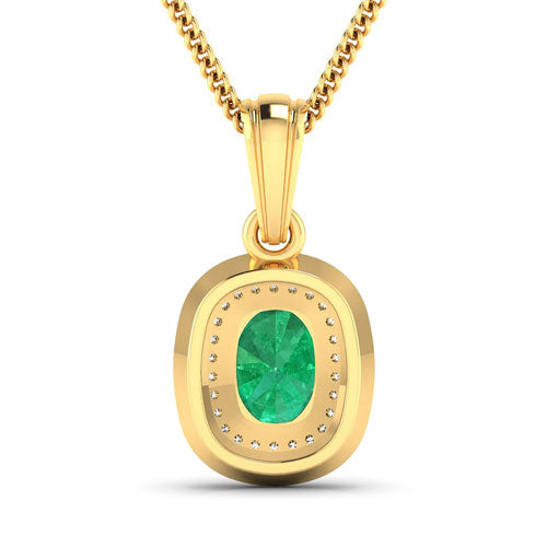 Colgante de oro amarillo de 14 quilates con esmeralda zambiana auténtica de 1,50 quilates y diamantes blancos