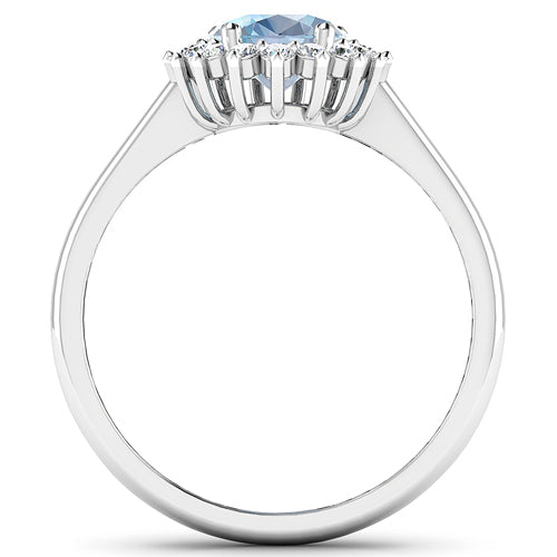 Anillo de oro blanco de 14K con aguamarina auténtica de 1,62 quilates y diamantes blancos