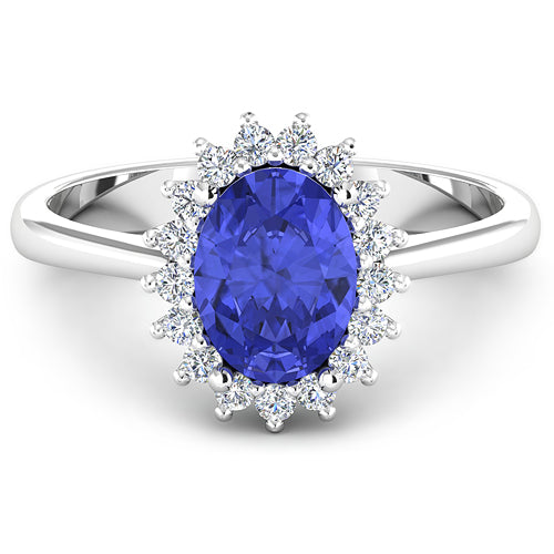 Anillo de oro blanco de 14K con tanzanita genuina de 1,92 quilates y diamante blanco