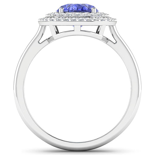 Anillo de oro blanco de 14K con tanzanita genuina de 2,02 quilates y diamantes blancos
