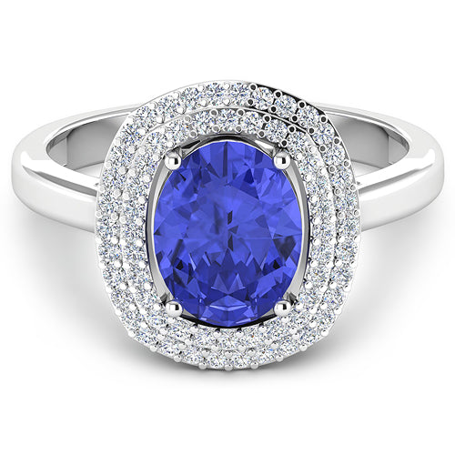 Anillo de oro blanco de 14K con tanzanita genuina de 2,02 quilates y diamantes blancos