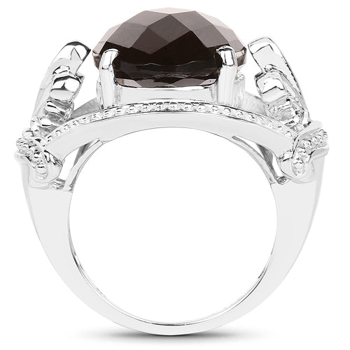 Anillo de plata de ley .925 con cuarzo ahumado genuino de 10.50 quilates