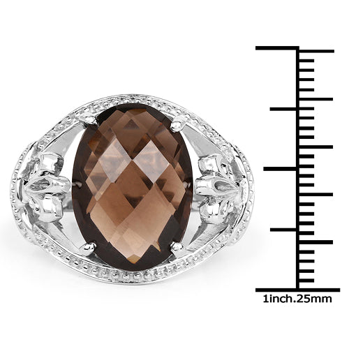 Anillo de plata de ley .925 con cuarzo ahumado genuino de 10.50 quilates