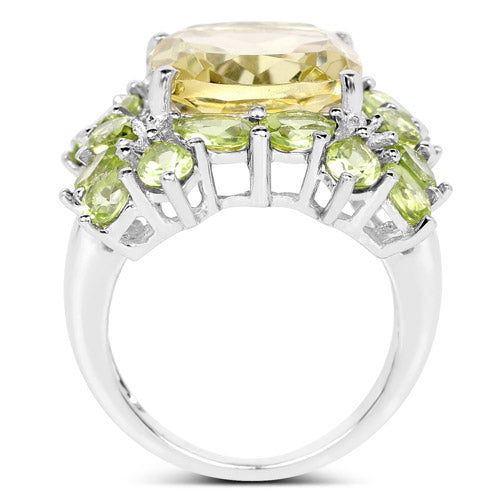 Anillo de plata de ley .925 con cuarzo limón y peridoto auténticos de 9.38 quilates