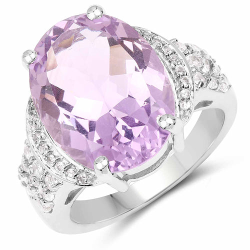 Anillo de plata de ley .925 con amatista genuina de 8.98 quilates y topacio blanco