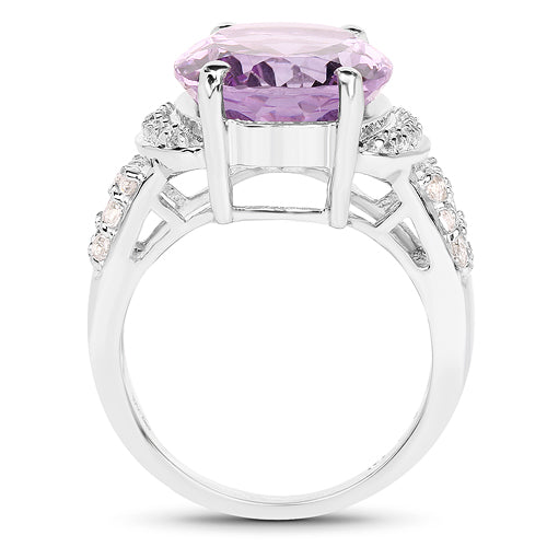 Anillo de plata de ley .925 con amatista genuina de 8.98 quilates y topacio blanco