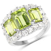6.00 Carat Genuine Peridot and White Topaz .925 Sterling Silver Ring