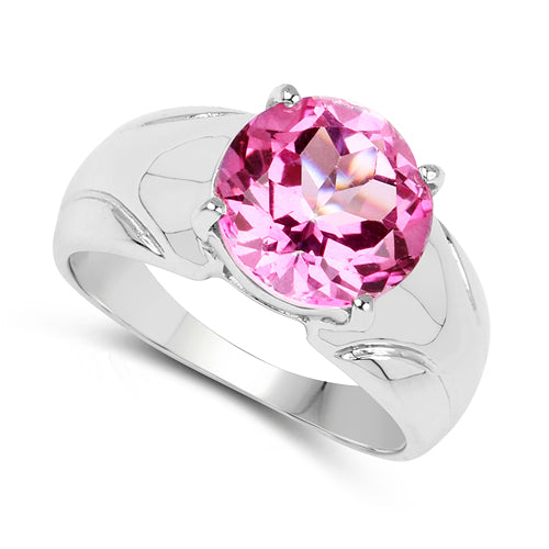 Anillo de Plata Fina .925 con Topacio Rosa Genuino de 4.55 Quilates