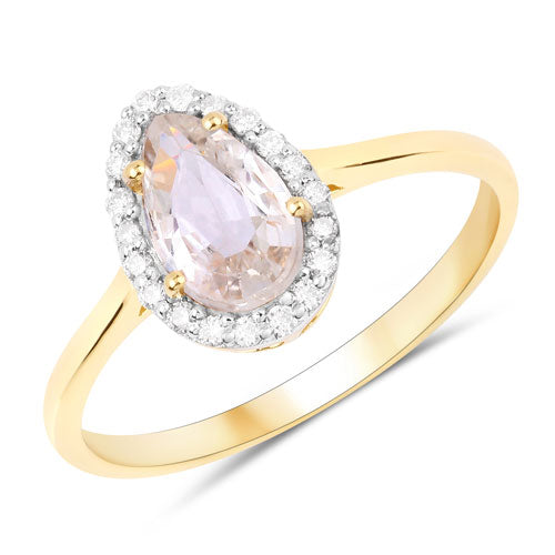 Anillo de oro amarillo de 14K con zafiro blanco genuino de 1.27 quilates y diamantes blancos