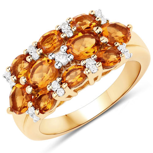 Anillo de plata de ley .925 con citrino genuino de 2.48 quilates y topacio blanco chapado en oro amarillo de 14 quilates
