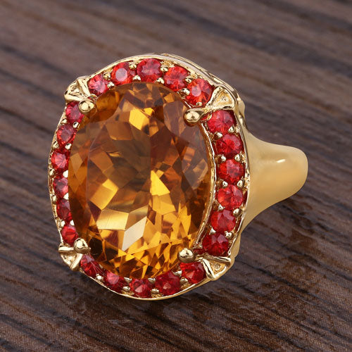9.38 Carat Genuine Citrine and Orange Sapphire .925 Sterling Silver Ring - image 13 of 14