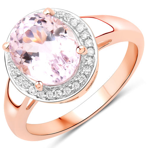 Anillo de plata esterlina .925 con kunzita auténtica y circonita blanca de 3,64 quilates