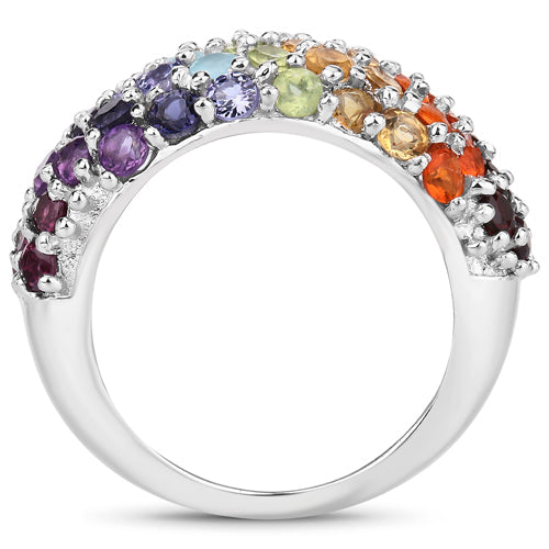 Anillo de Plata Esterlina .925 con Piedras Múltiples Genuinas de 4.16 Quilates