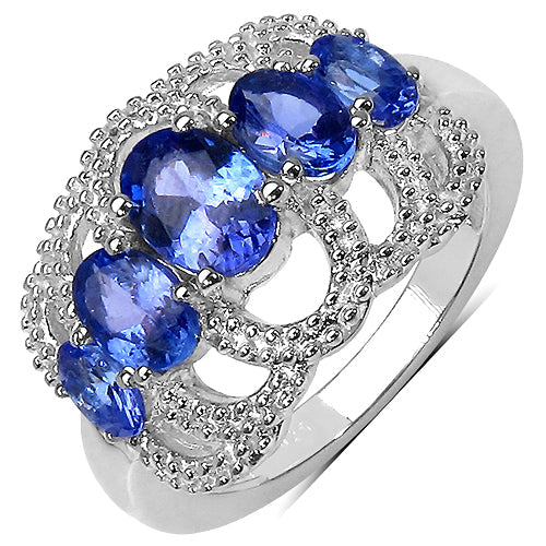 Anillo de Plata de Ley .925 con Tanzanita Genuina de 2.13 Quilates
