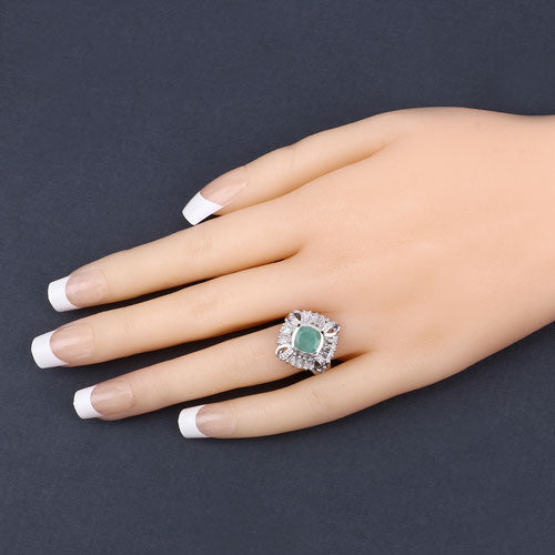 Anillo de plata de ley .925 con auténtica esmeralda de 2.57 quilates, topacio blanco y diamante blanco