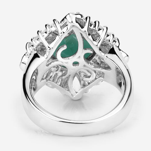 Anillo de plata de ley .925 con auténtica esmeralda de 2.57 quilates, topacio blanco y diamante blanco