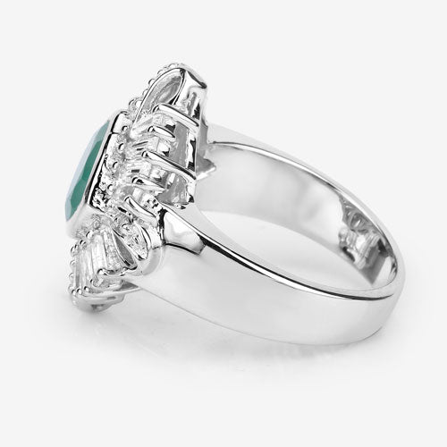 Anillo de plata de ley .925 con auténtica esmeralda de 2.57 quilates, topacio blanco y diamante blanco