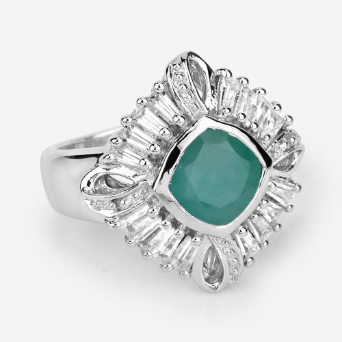Anillo de plata de ley .925 con auténtica esmeralda de 2.57 quilates, topacio blanco y diamante blanco