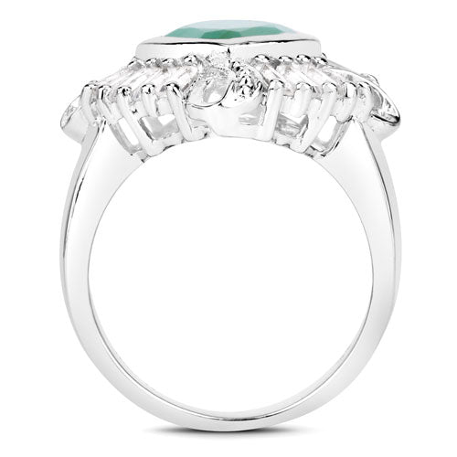 Anillo de plata de ley .925 con auténtica esmeralda de 2.57 quilates, topacio blanco y diamante blanco