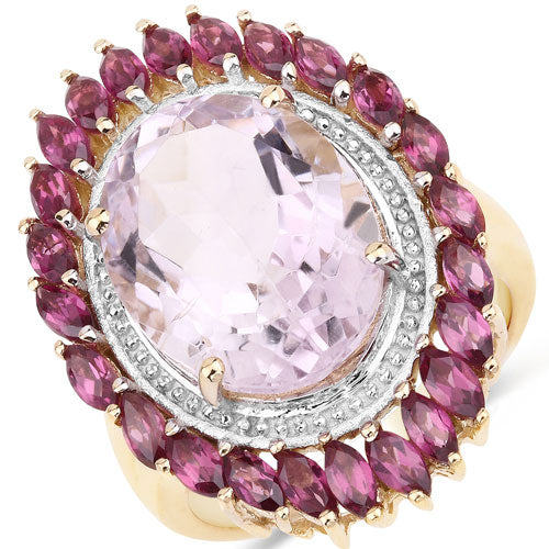 Anillo de plata de ley .925 con amatista rosa genuina y rodolita de 10.16 quilates