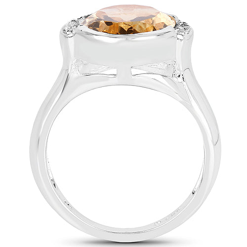 Anillo de plata de ley .925 con citrino genuino de 5.05 quilates y diamantes blancos