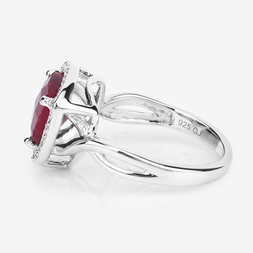 3.25 Carat Dyed Ruby and White Topaz .925 Sterling Silver Ring