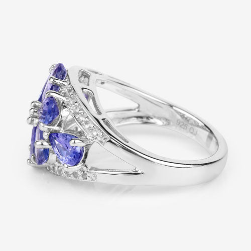 Anillo de plata de ley .925 con tanzanita genuina de 3.24 quilates y topacio blanco