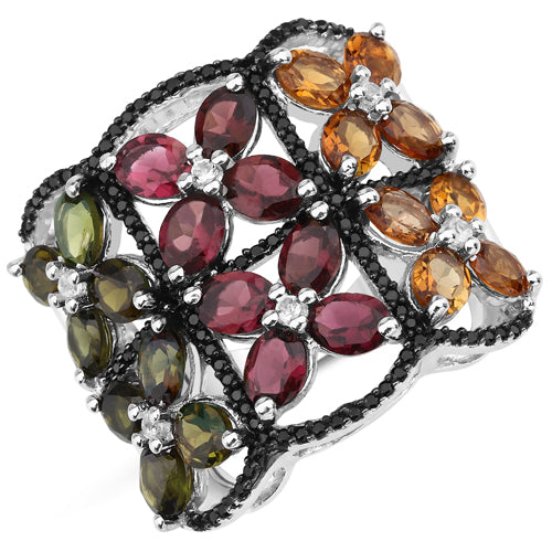 Anillo de plata de ley .925 con turmalina multicolor genuina de 8,38 quilates