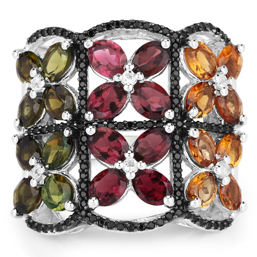 Anillo de plata de ley .925 con turmalina multicolor genuina de 8,38 quilates