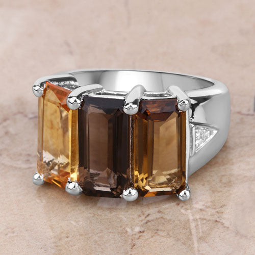 Anillo de plata esterlina .925 con múltiples piedras preciosas genuinas de 8,17 quilates