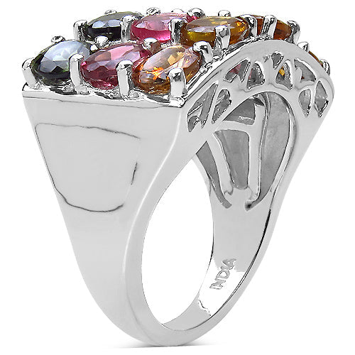 Anillo de plata de ley .925 con turmalina multicolor genuina de 3,72 quilates