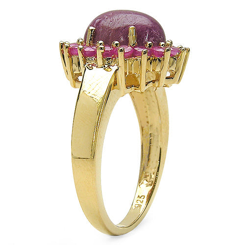 Anillo de plata de ley .925 chapado en oro amarillo de 14 quilates con rubí genuino de 5,07 quilates