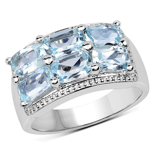 Anillo de Plata Fina .925 con Topacio Azul Genuino de 3.60 Quilates