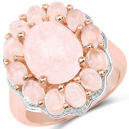 Anillo de plata de ley .925 con morganita auténtica de 6.76 quilates chapado en oro rosa de 14 quilates