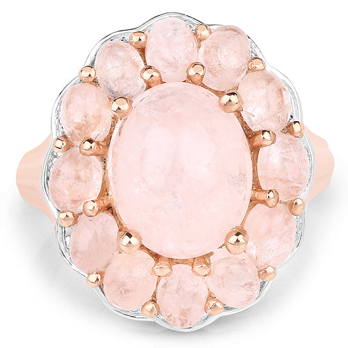Anillo de plata de ley .925 con morganita auténtica de 6.76 quilates chapado en oro rosa de 14 quilates