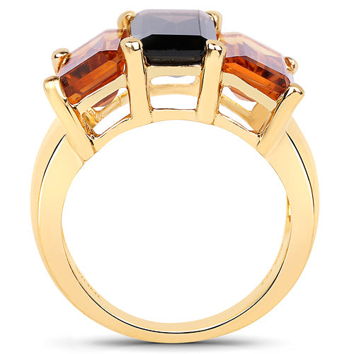 Anillo de plata de ley .925 chapado en oro amarillo de 14 quilates con cuarzo ahumado, citrino y cuarzo champán genuinos de 8,14 quilates