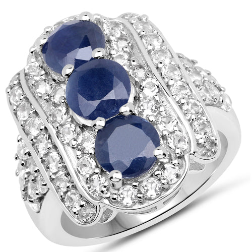 Anillo de plata esterlina .925 con zafiro azul genuino de 4.85 quilates y topacio blanco
