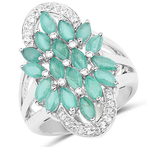 Anillo de plata de ley .925 con esmeralda genuina y topacio blanco de 2.74 quilates