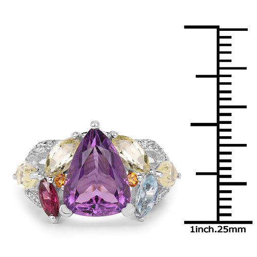 Anillo de Plata Esterlina .925 con Piedras Múltiples Genuinas de 6.30 Quilates