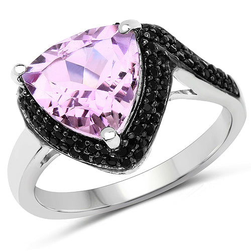 Anillo de plata de ley .925 con amatista rosa genuina y espinela negra de 3.53 quilates