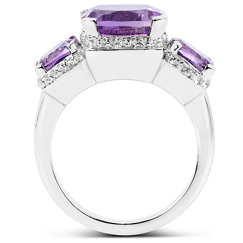 Anillo de plata de ley .925 con amatista rosa y topacio blanco genuinos de 5,85 quilates