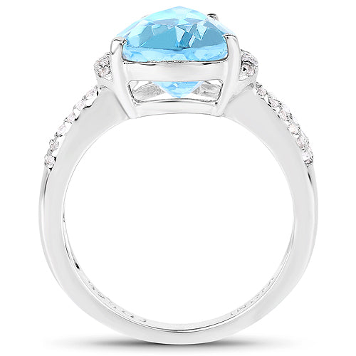 Anillo de plata de ley .925 con topacio azul suizo auténtico y topacio blanco de 5,50 quilates