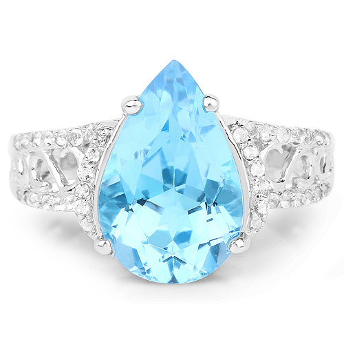 Anillo de plata de ley .925 con topacio azul suizo auténtico y topacio blanco de 5,50 quilates